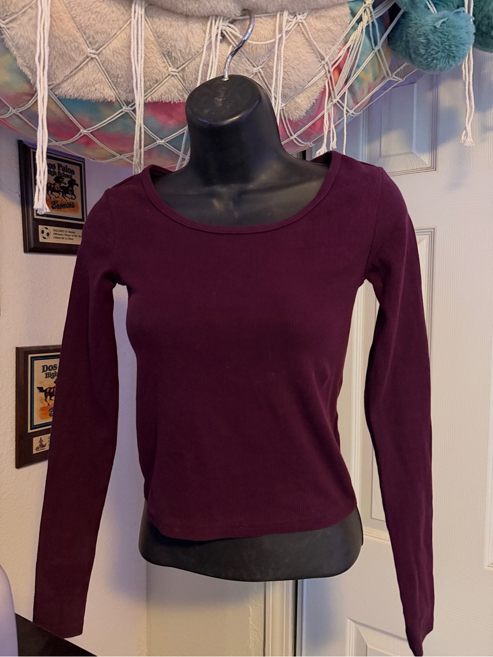 Pact Long-Sleeve Ribbed Scoop Neck Top - Burgundy